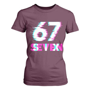 Glitch Optical Illusion Six Seven Meme T Shirt For Women Gen Alpha Slang Gift TS12 Maroon Print Your Wear