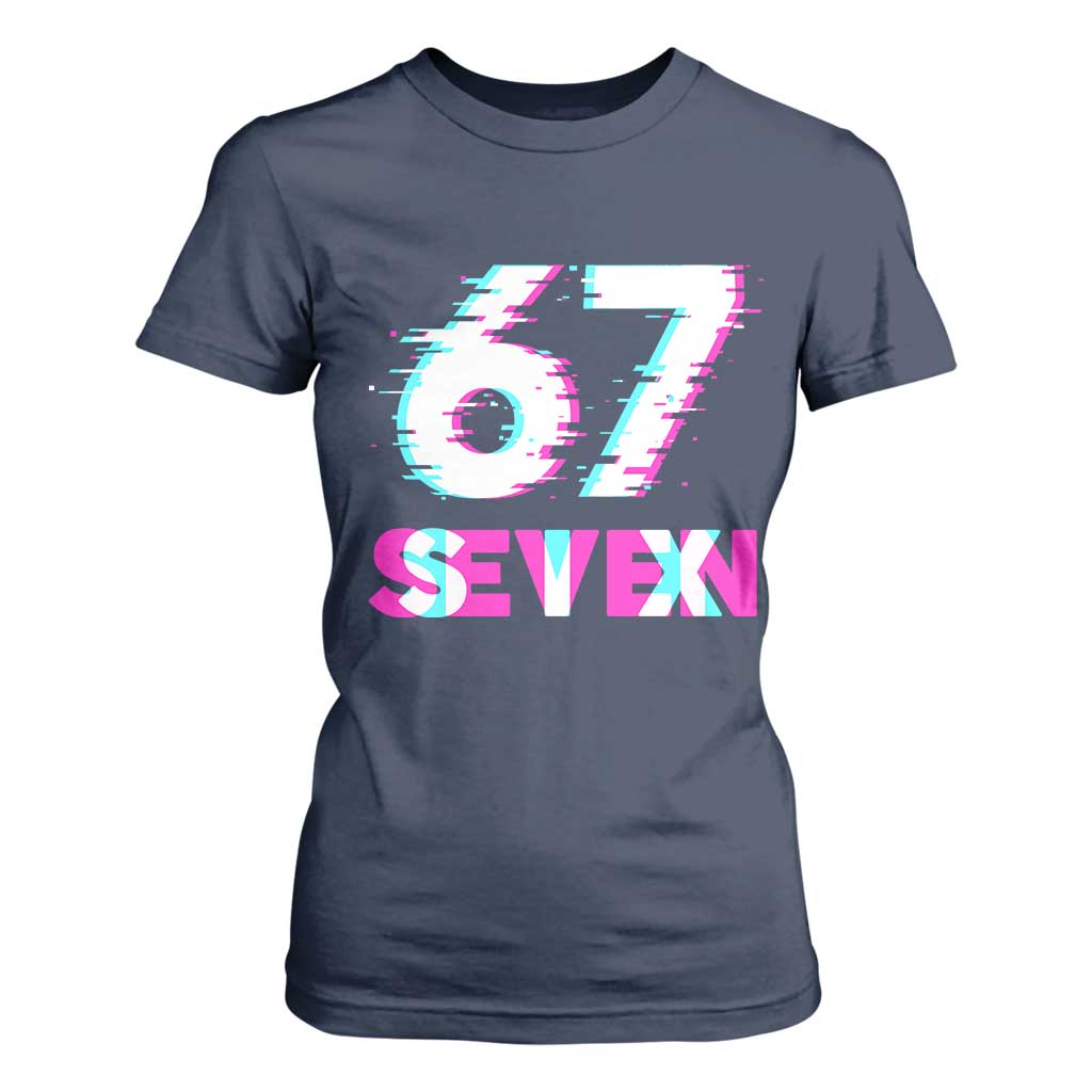 Glitch Optical Illusion Six Seven Meme T Shirt For Women Gen Alpha Slang Gift TS12 Navy Print Your Wear