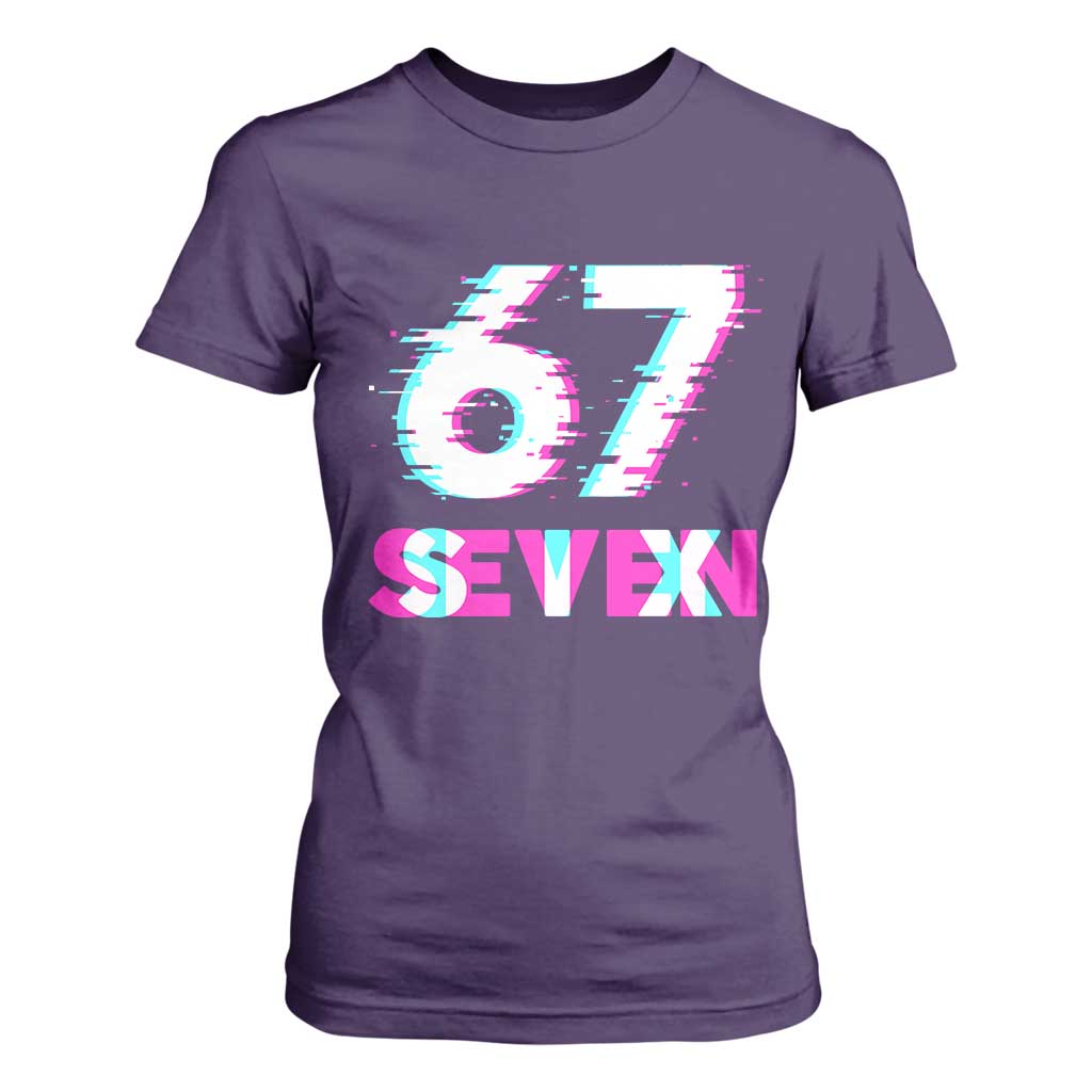 Glitch Optical Illusion Six Seven Meme T Shirt For Women Gen Alpha Slang Gift TS12 Purple Print Your Wear