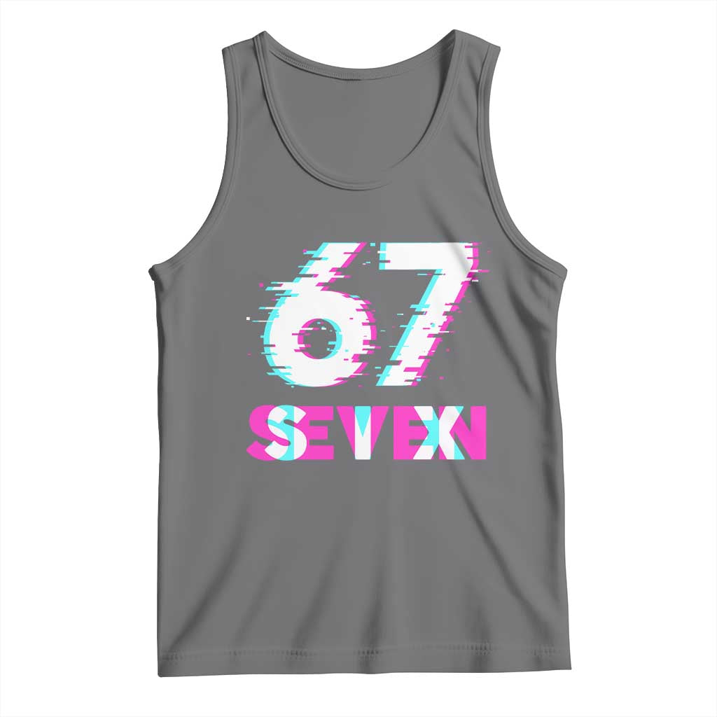 Glitch Optical Illusion Six Seven Meme Tank Top Gen Alpha Slang Gift TS12 Black Heather Print Your Wear