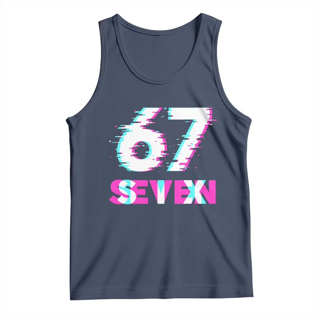 Glitch Optical Illusion Six Seven Meme Tank Top Gen Alpha Slang Gift TS12 Navy Print Your Wear