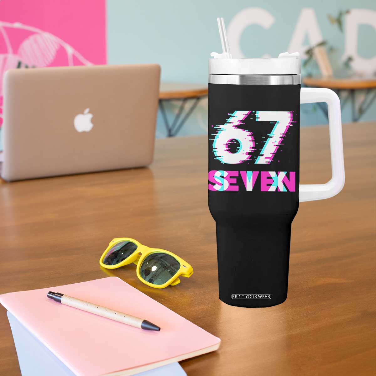 Glitch Optical Illusion Six Seven Meme Tumbler With Handle Gen Alpha Slang Gift TS12 Print Your Wear