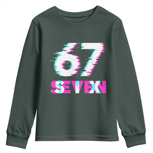 Glitch Optical Illusion Six Seven Meme Youth Sweatshirt Gen Alpha Slang Gift TS12 Dark Forest Green Print Your Wear