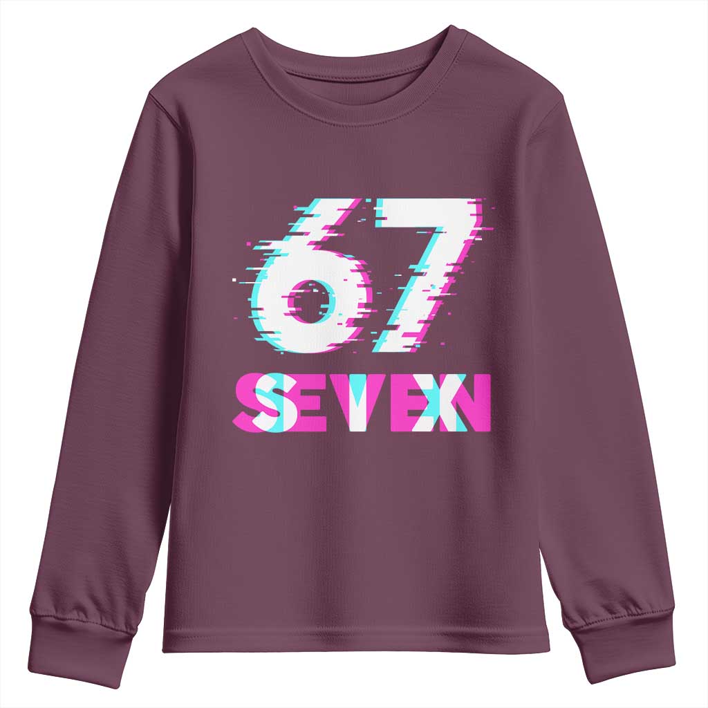 Glitch Optical Illusion Six Seven Meme Youth Sweatshirt Gen Alpha Slang Gift TS12 Maroon Print Your Wear