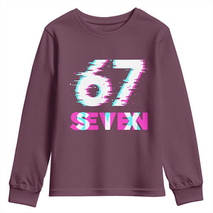 Glitch Optical Illusion Six Seven Meme Youth Sweatshirt Gen Alpha Slang Gift TS12 Maroon Print Your Wear