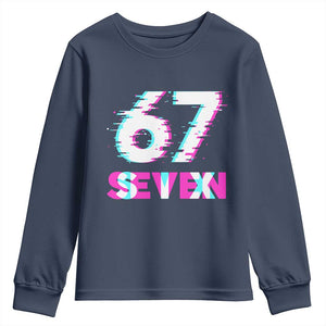 Glitch Optical Illusion Six Seven Meme Youth Sweatshirt Gen Alpha Slang Gift TS12 Navy Print Your Wear