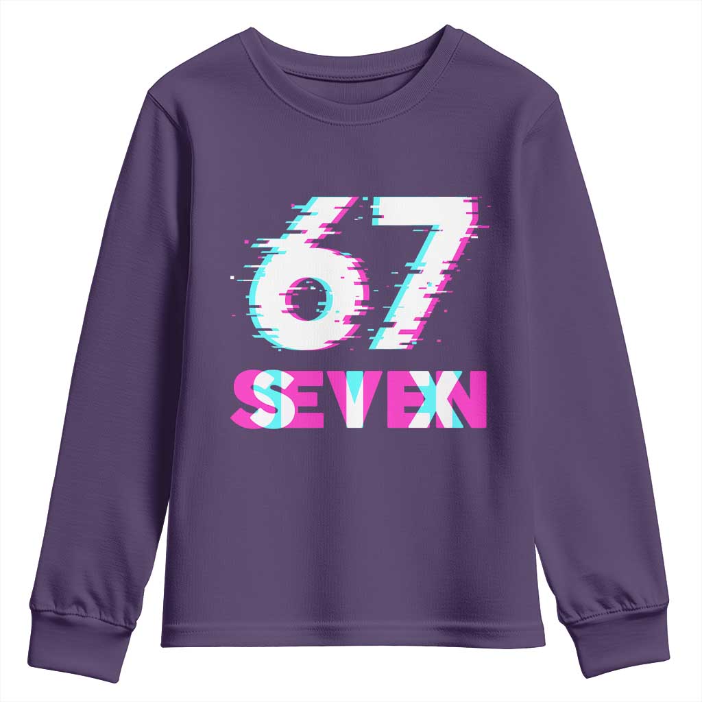 Glitch Optical Illusion Six Seven Meme Youth Sweatshirt Gen Alpha Slang Gift TS12 Purple Print Your Wear