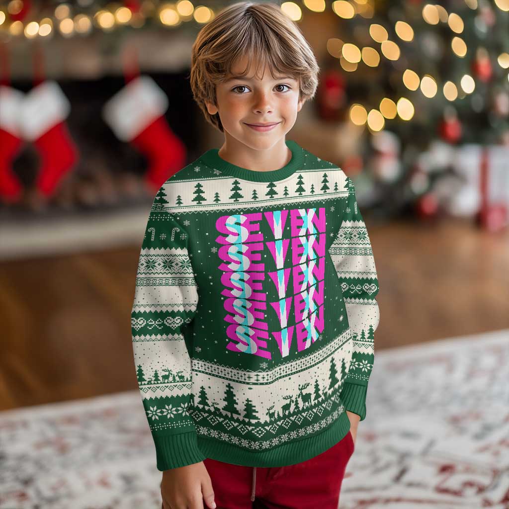 Six Seven Glitch Optical Illusion Meme Ugly Christmas Sweater Funny Gen Z Alpha Gift TS12 Forest Green Beige Print Your Wear