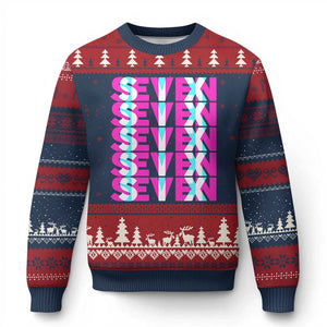 Six Seven Glitch Optical Illusion Meme Ugly Christmas Sweater Funny Gen Z Alpha Gift TS12 Navy Red Print Your Wear