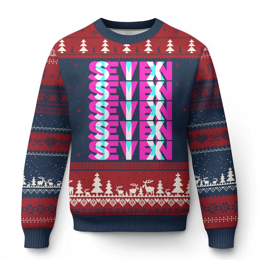 Six Seven Glitch Optical Illusion Meme Ugly Christmas Sweater Funny Gen Z Alpha Gift TS12 Navy Red Print Your Wear