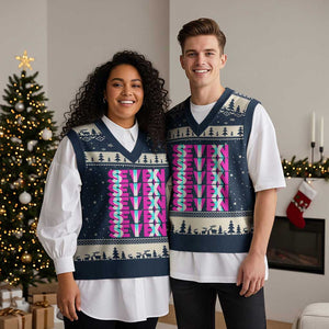 Six Seven Glitch Optical Illusion Meme V-Neck Knit Sweater Vest Funny Gen Z Alpha Gift TS12 Navy Beige Print Your Wear