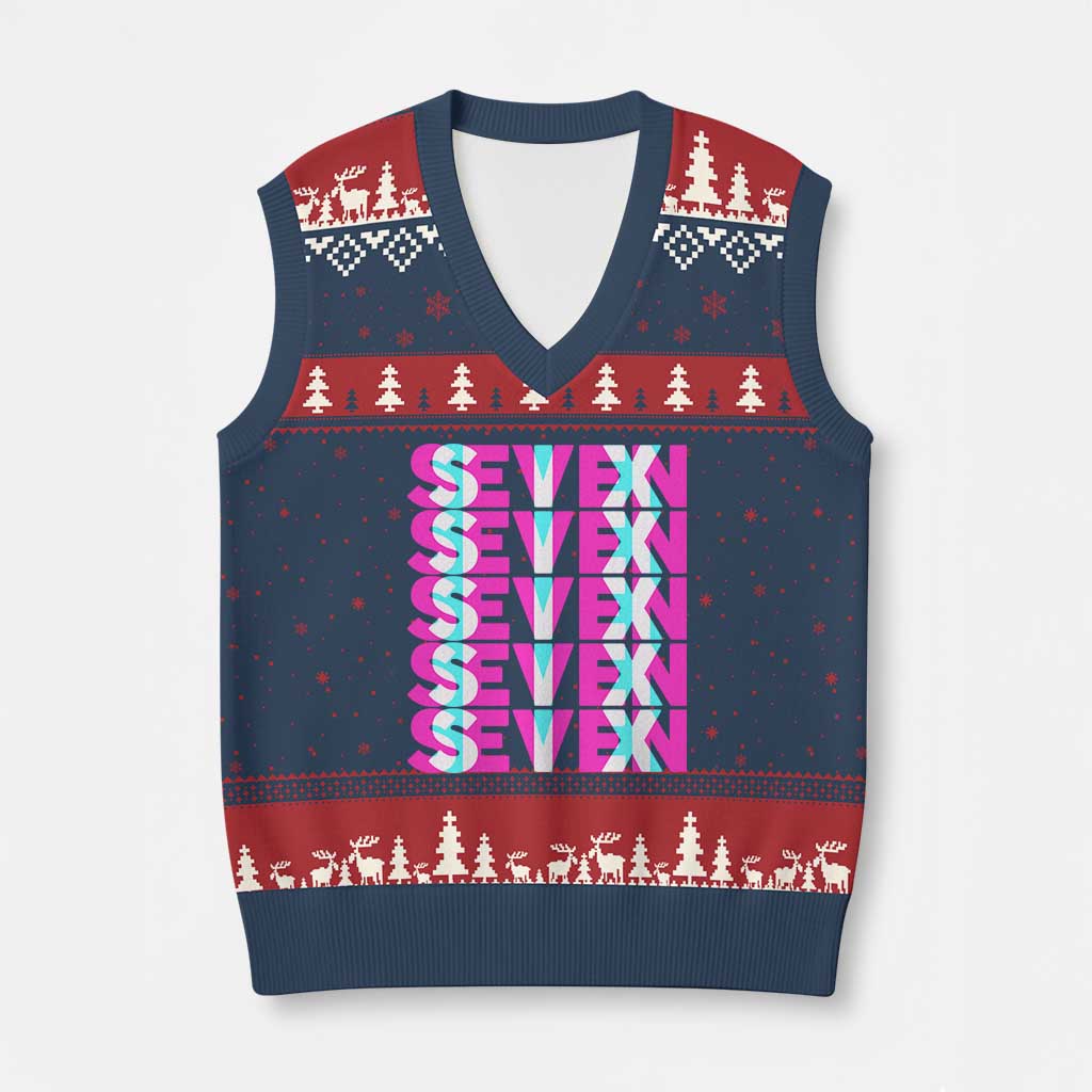 Six Seven Glitch Optical Illusion Meme V-Neck Knit Sweater Vest Funny Gen Z Alpha Gift TS12 Navy Red Print Your Wear