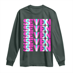 Six Seven Glitch Optical Illusion Meme Long Sleeve Shirt Funny Gen Z Alpha Gift TS12 Dark Forest Green Print Your Wear