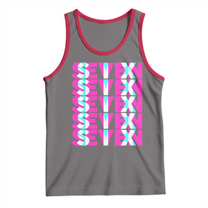Six Seven Glitch Optical Illusion Meme Tank Top Funny Gen Z Alpha Gift TS12 Deep Heather Red Print Your Wear
