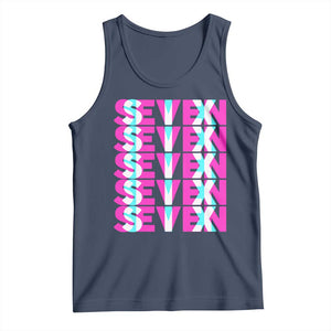 Six Seven Glitch Optical Illusion Meme Tank Top Funny Gen Z Alpha Gift TS12 Navy Print Your Wear