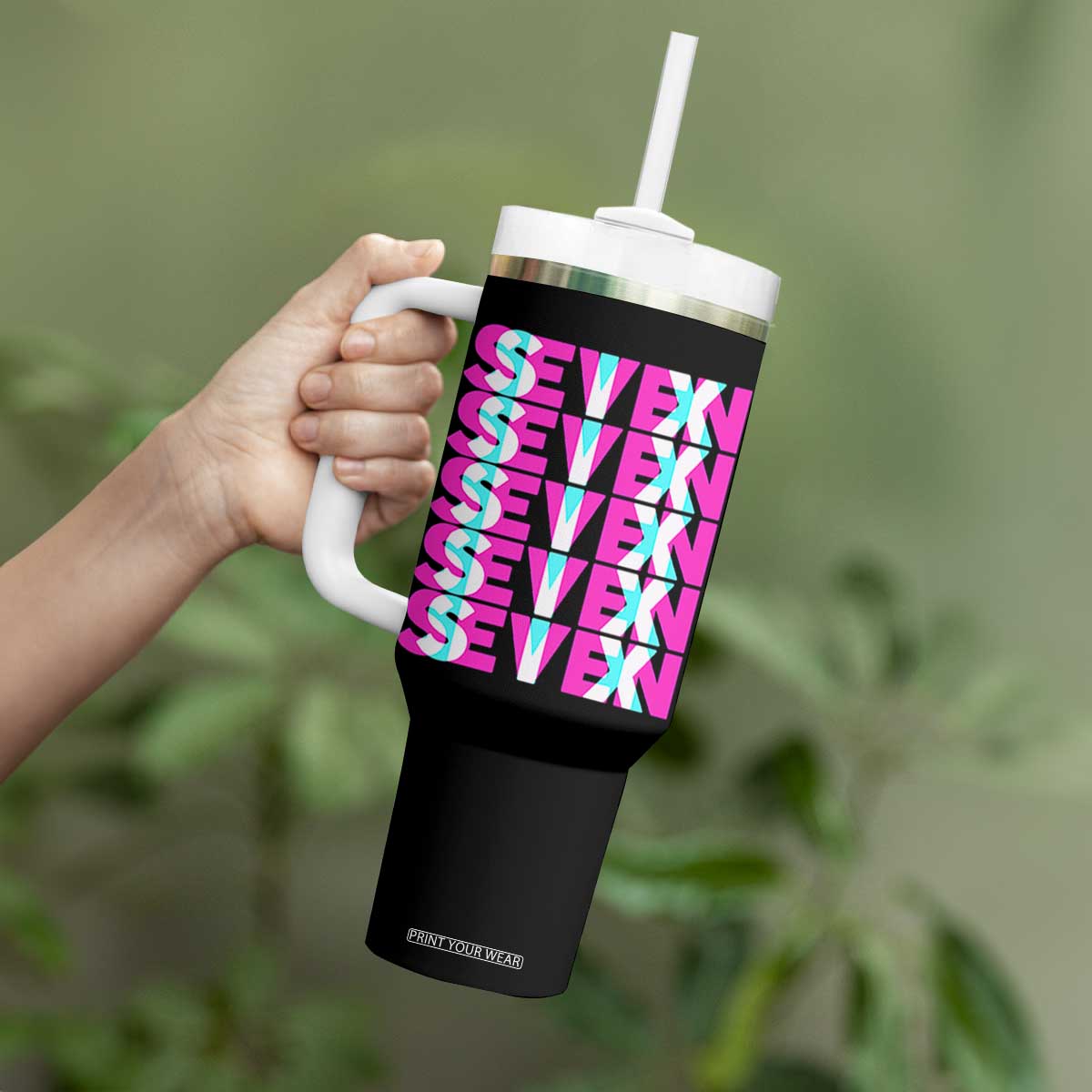 Six Seven Glitch Optical Illusion Meme Tumbler With Handle Funny Gen Z Alpha Gift TS12 Print Your Wear