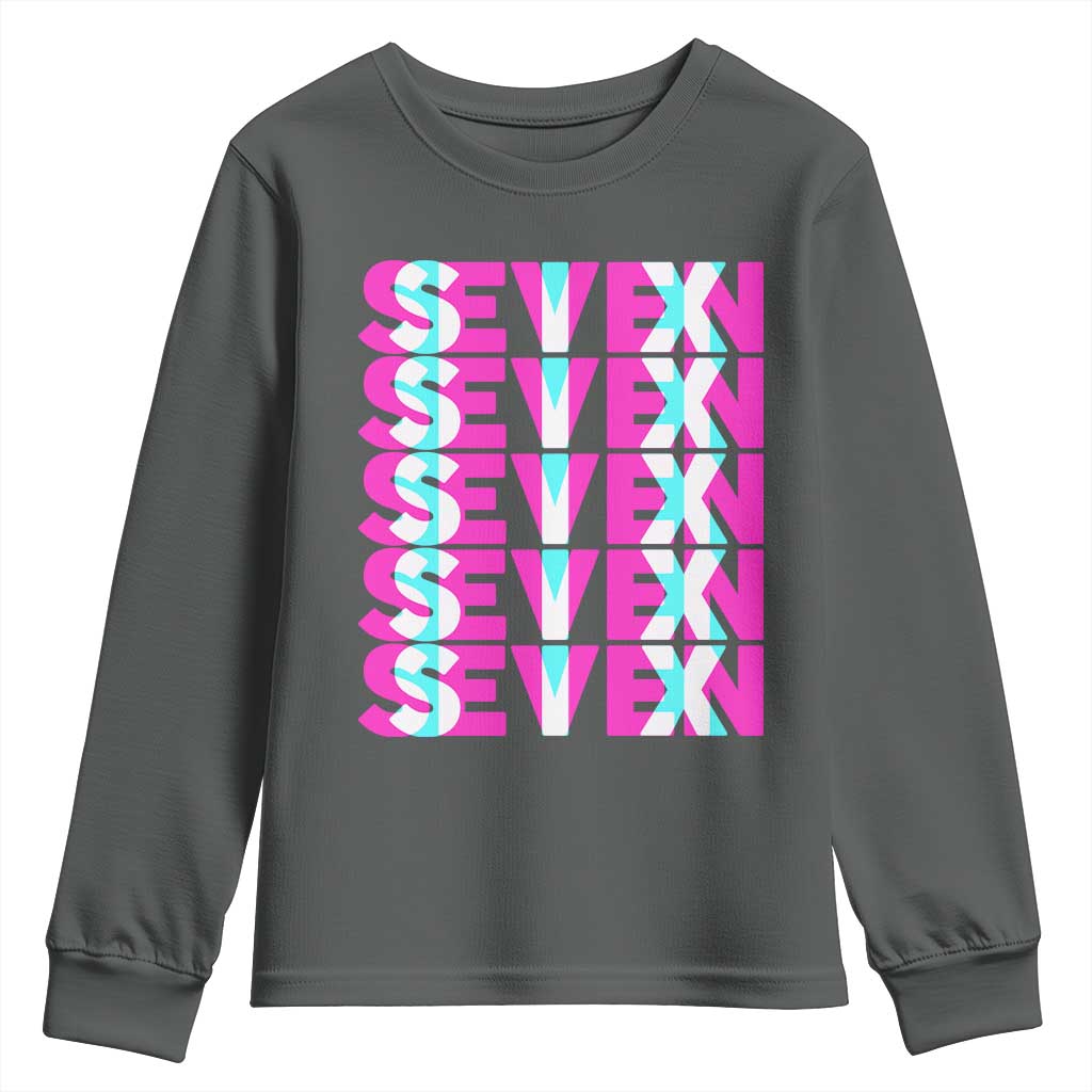 Six Seven Glitch Optical Illusion Meme Youth Sweatshirt Funny Gen Z Alpha Gift TS12 Dark Heather Print Your Wear