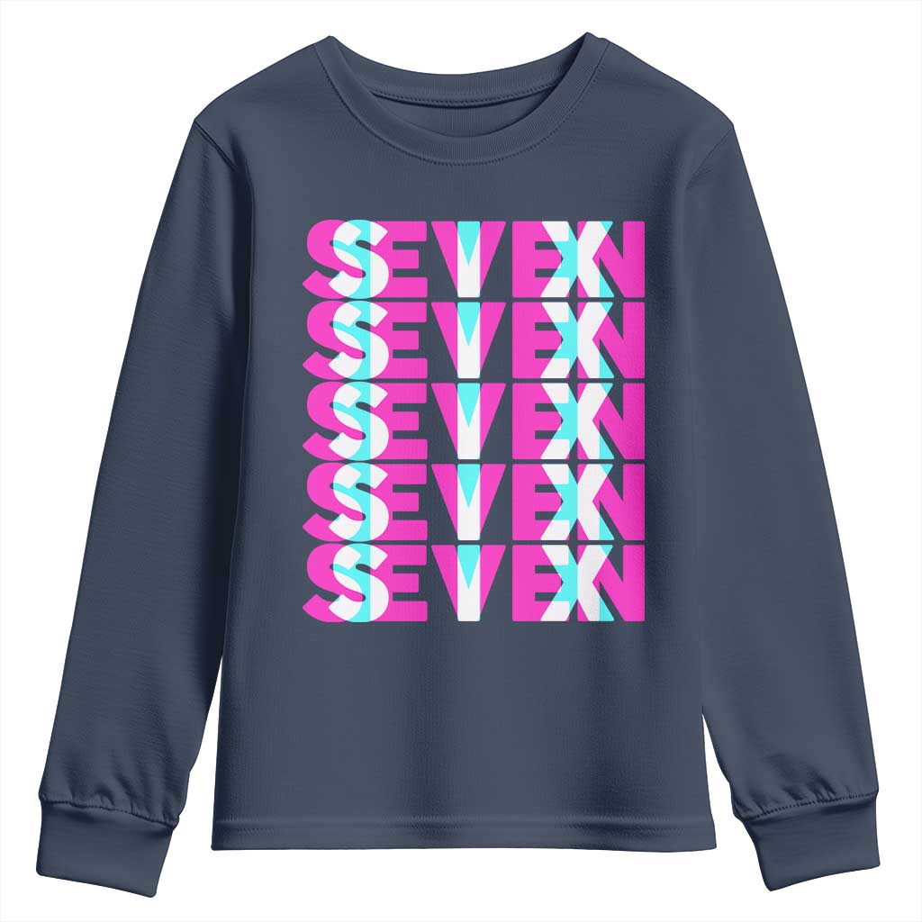 Six Seven Glitch Optical Illusion Meme Youth Sweatshirt Funny Gen Z Alpha Gift TS12 Navy Print Your Wear