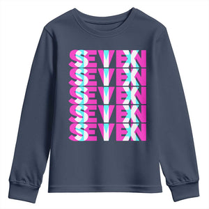 Six Seven Glitch Optical Illusion Meme Youth Sweatshirt Funny Gen Z Alpha Gift TS12 Navy Print Your Wear