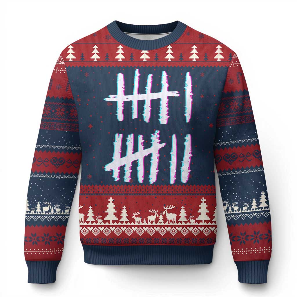 Tally Marks Six Seven Meme Ugly Christmas Sweater Glitch Optical Illusion TS12 Navy Red Print Your Wear