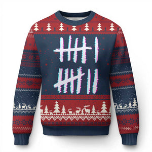 Tally Marks Six Seven Meme Ugly Christmas Sweater Glitch Optical Illusion TS12 Navy Red Print Your Wear
