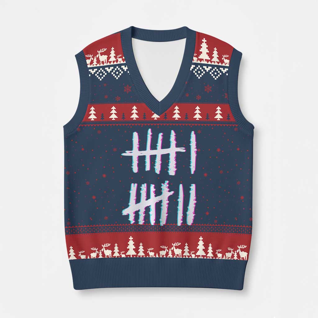 Tally Marks Six Seven Meme V-Neck Knit Sweater Vest Glitch Optical Illusion TS12 Navy Red Print Your Wear