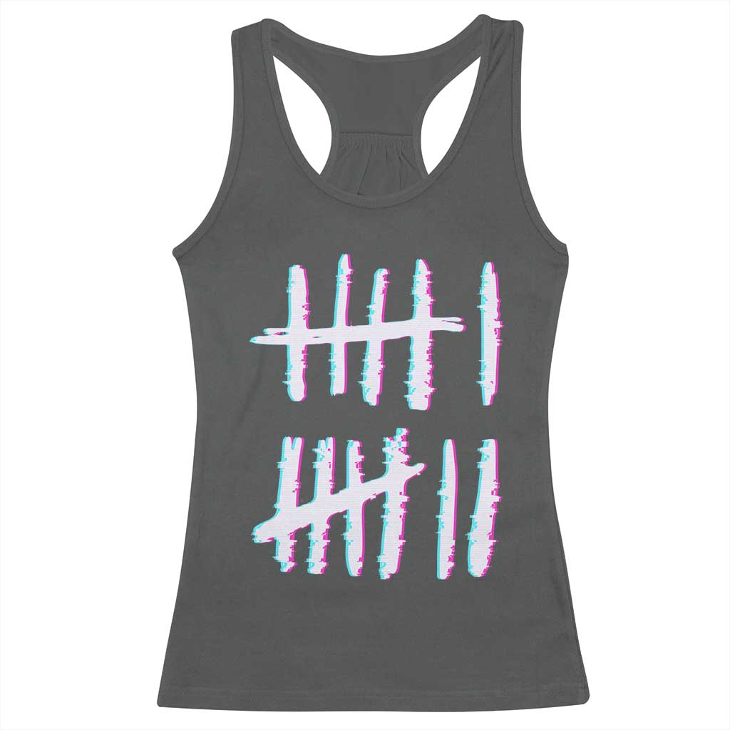 Tally Marks Six Seven Meme Racerback Tank Top Glitch Optical Illusion TS12 Dark Heather Print Your Wear