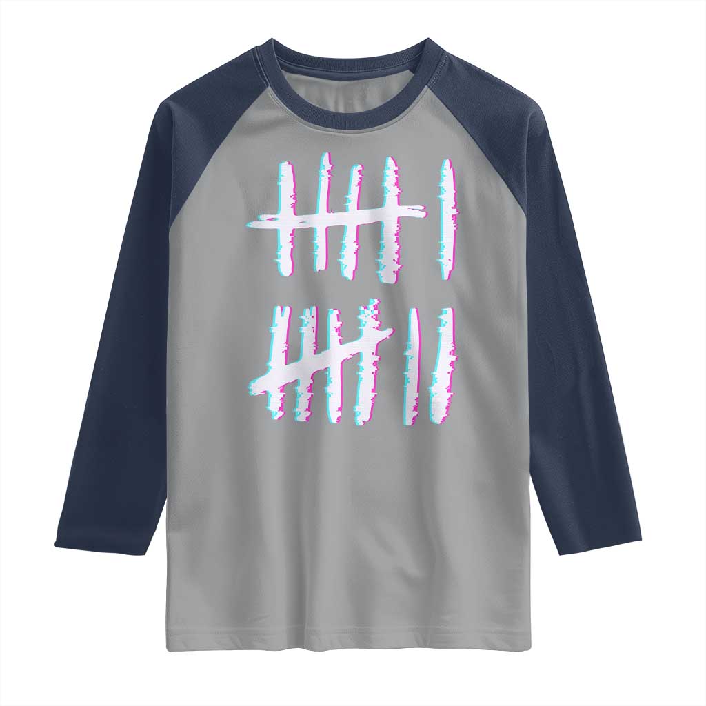 Tally Marks Six Seven Meme Raglan Shirt Glitch Optical Illusion TS12 Sport Gray Navy Print Your Wear