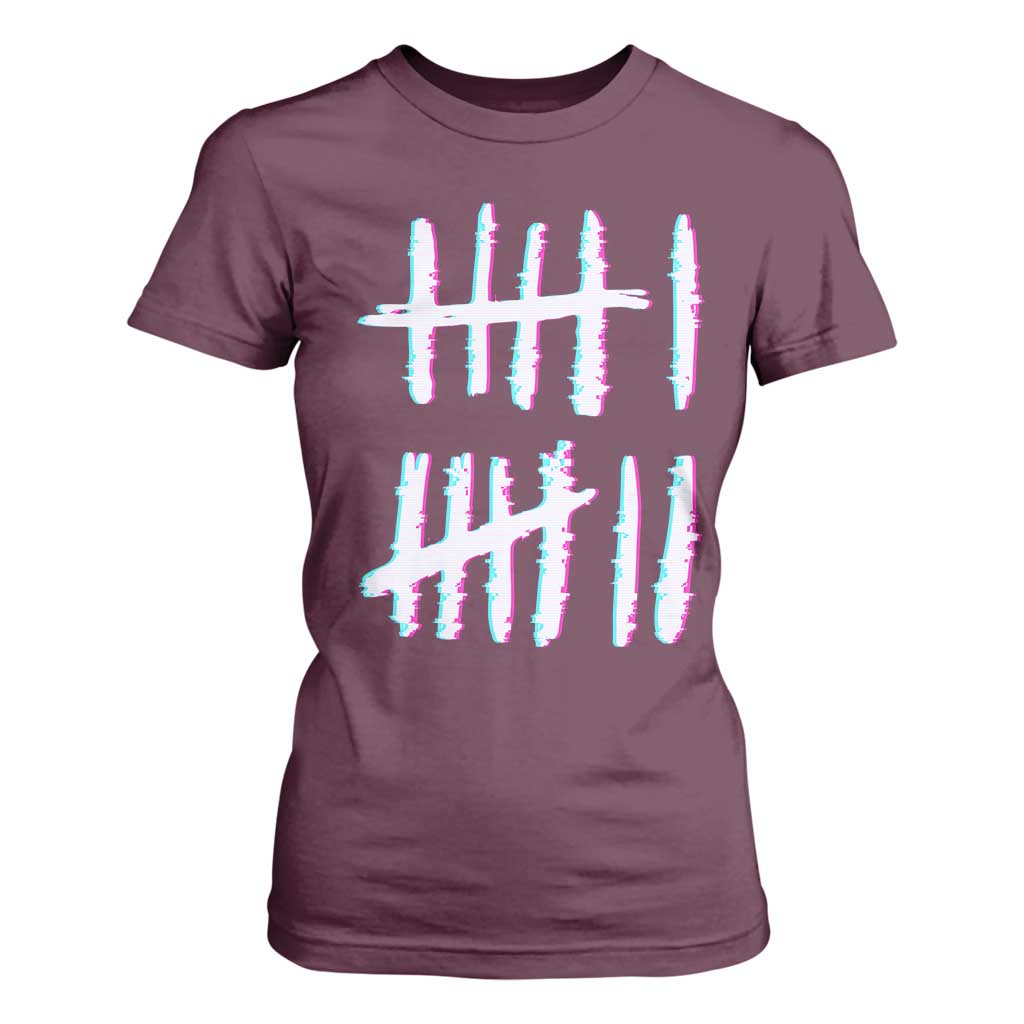 Tally Marks Six Seven Meme T Shirt For Women Glitch Optical Illusion TS12 Maroon Print Your Wear