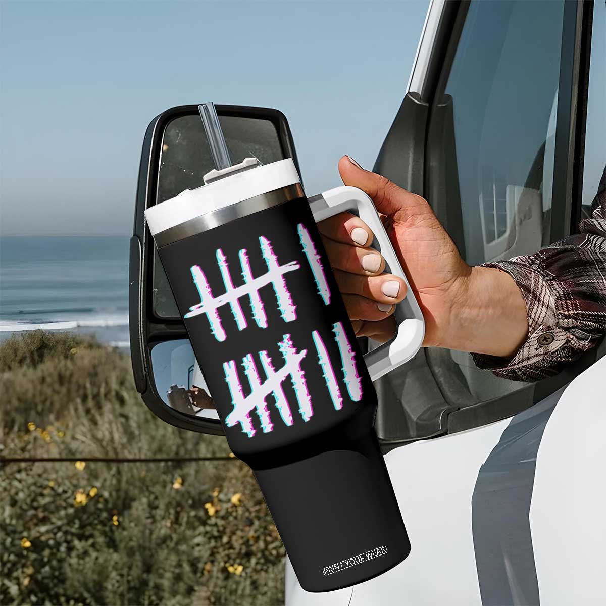 Tally Marks Six Seven Meme Tumbler With Handle Glitch Optical Illusion TS12 Print Your Wear