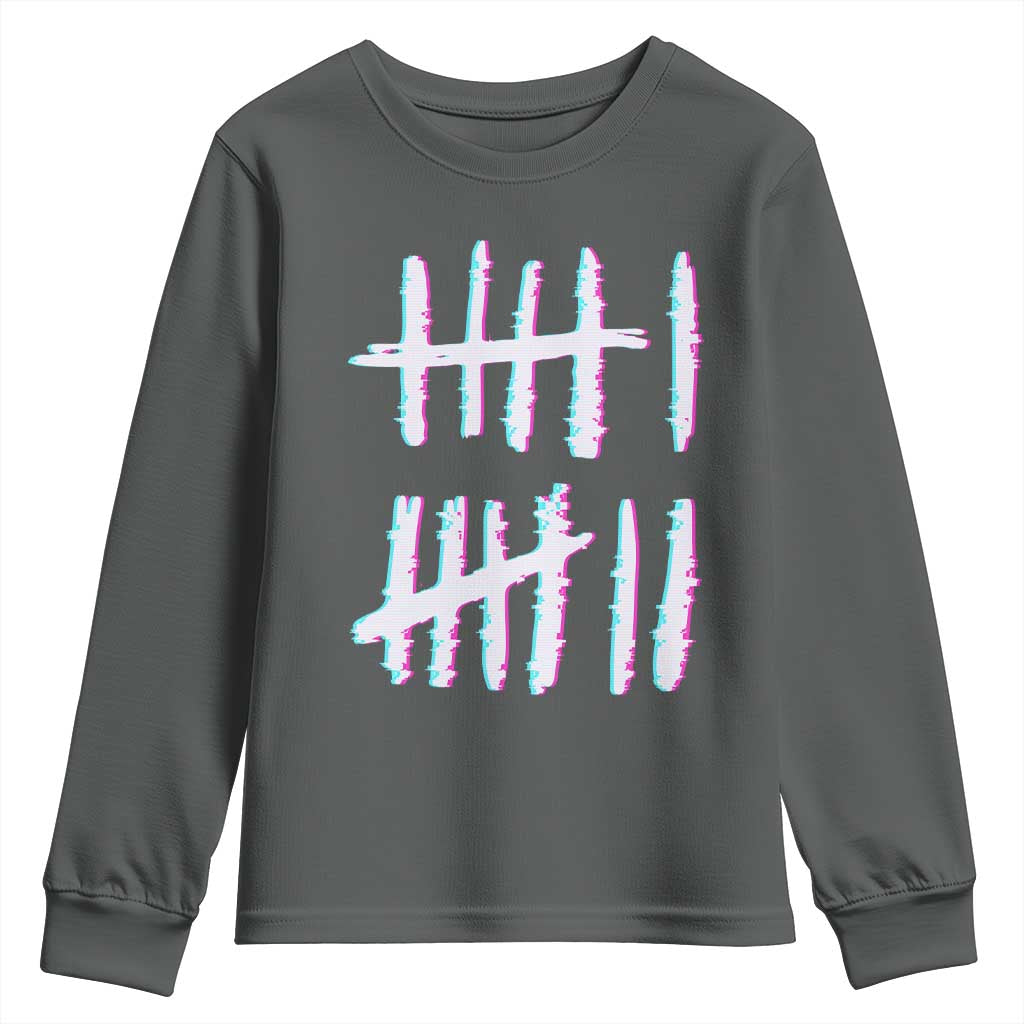 Tally Marks Six Seven Meme Youth Sweatshirt Glitch Optical Illusion TS12 Dark Heather Print Your Wear