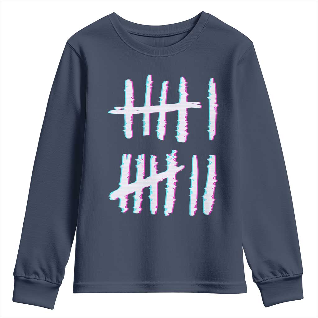 Tally Marks Six Seven Meme Youth Sweatshirt Glitch Optical Illusion TS12 Navy Print Your Wear