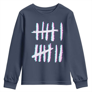 Tally Marks Six Seven Meme Youth Sweatshirt Glitch Optical Illusion TS12 Navy Print Your Wear