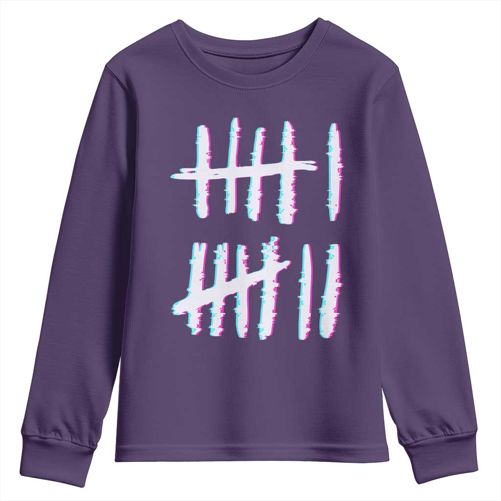 Tally Marks Six Seven Meme Youth Sweatshirt Glitch Optical Illusion TS12 Purple Print Your Wear