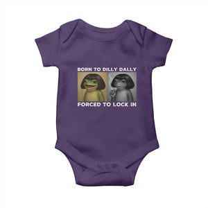 Funny Frog Bob Haircut Baby Onesie Born To Dilly Dally Forced To Lock In TS12 Purple Print Your Wear