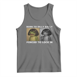 Funny Frog Bob Haircut Tank Top Born To Dilly Dally Forced To Lock In TS12 Black Heather Print Your Wear