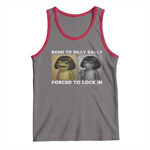 Funny Frog Bob Haircut Tank Top Born To Dilly Dally Forced To Lock In TS12 Deep Heather Red Print Your Wear