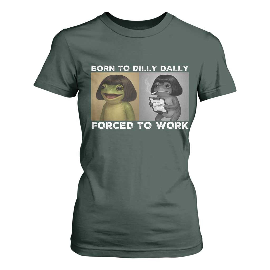 Funny Frog Meme T Shirt For Women Dilly Dally Lock In Meme TS12 Dark Forest Green Print Your Wear