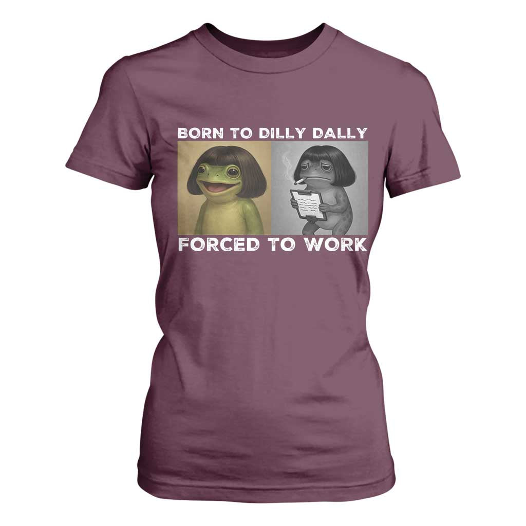 Funny Frog Meme T Shirt For Women Dilly Dally Lock In Meme TS12 Maroon Print Your Wear