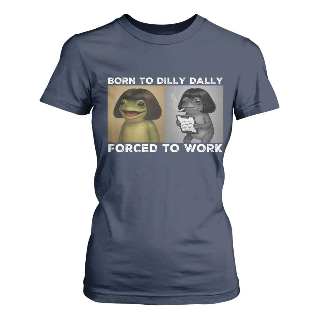 Funny Frog Meme T Shirt For Women Dilly Dally Lock In Meme TS12 Navy Print Your Wear