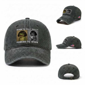 Funny Frog Meme Washed Cotton Baseball Cap Dilly Dally Lock In Meme TS12 Washed Cap Universal Fit Dark Green Print Your Wear