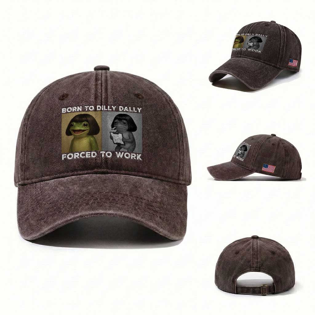 Funny Frog Meme Washed Cotton Baseball Cap Dilly Dally Lock In Meme TS12 Washed Cap Universal Fit Dark Brown Print Your Wear