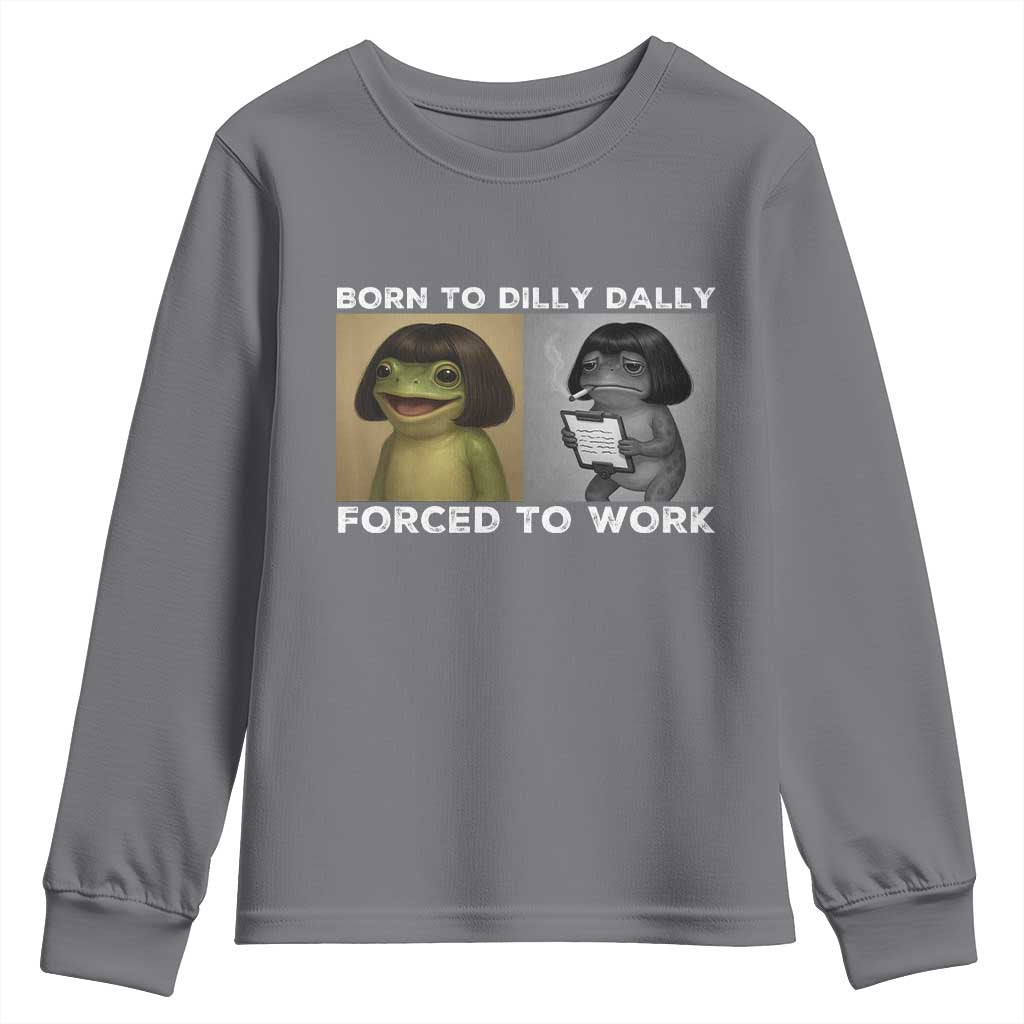 Funny Frog Meme Youth Sweatshirt Dilly Dally Lock In Meme TS12 Charcoal Print Your Wear