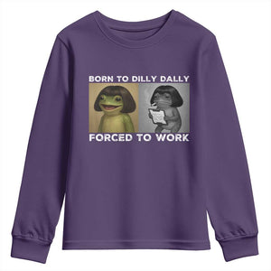 Funny Frog Meme Youth Sweatshirt Dilly Dally Lock In Meme TS12 Purple Print Your Wear