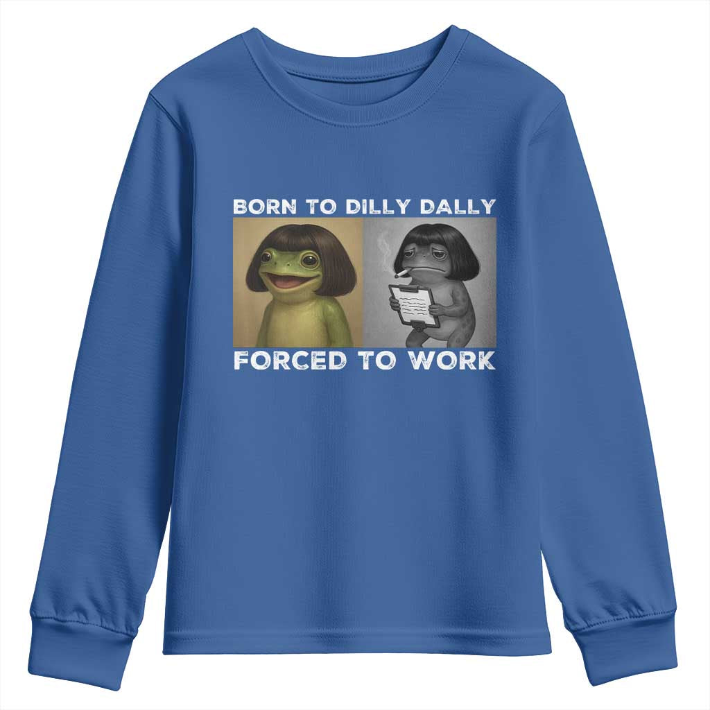 Funny Frog Meme Youth Sweatshirt Dilly Dally Lock In Meme TS12 Royal Blue Print Your Wear