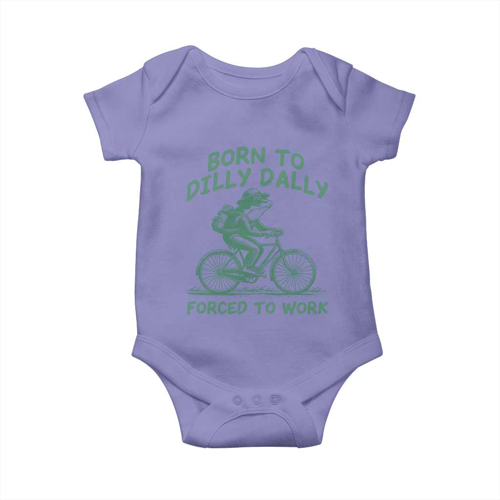 Born To Dilly Dally Forced To Work Baby Onesie Funny Frog Meme TS12 Violet Print Your Wear
