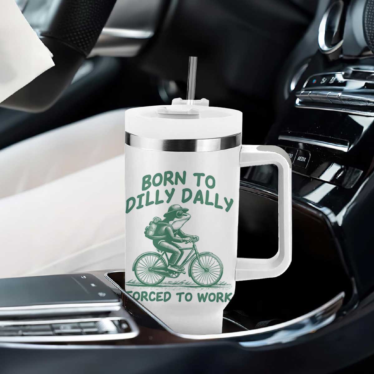 Born To Dilly Dally Forced To Work Tumbler With Handle Funny Frog Meme TS12 Print Your Wear