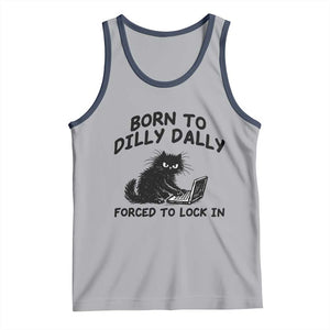 Funny Black Cat Tank Top Born To Dilly Dally Forced To Lock In TS12 Athletic Heather Navy Print Your Wear