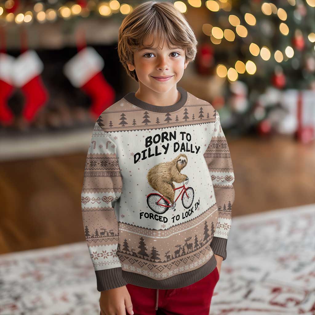 Funny Sloth Lover Ugly Christmas Sweater Born To Dilly Dally Forced To Lock In TS12 Mocha Mousse Print Your Wear