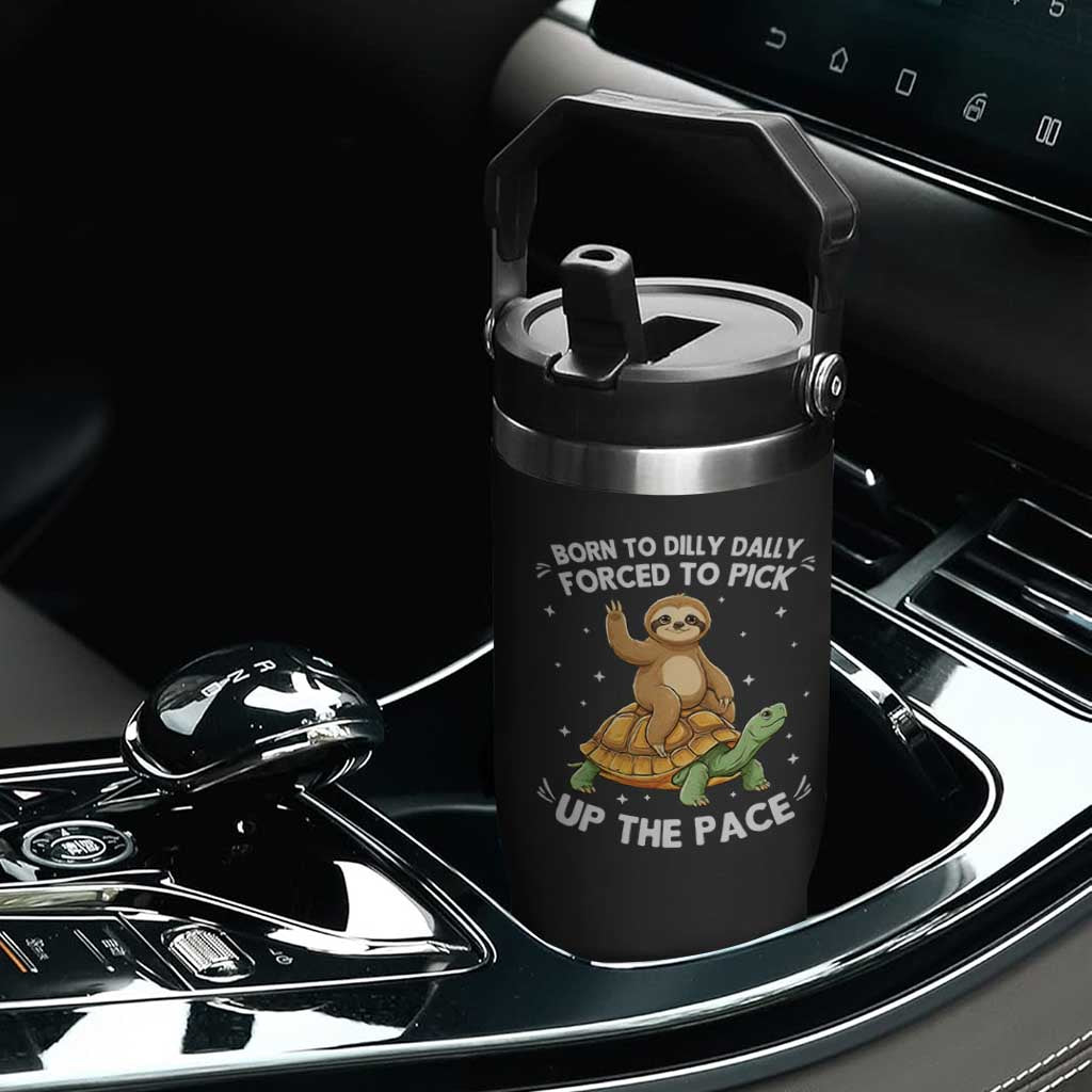 Funny Sloth Riding Turtle Flip Straw Tumbler Born To Dilly Dally Forced To Pick Up The Pace TS12 Print Your Wear